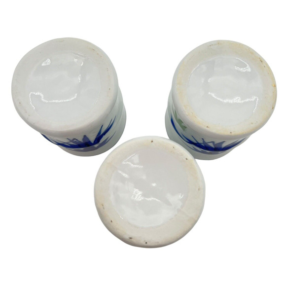 Vintage Lot 3 Japanese Tea Sake Cup Blue Tree Branches White Porcelain 2.75" - Picture 4 of 10